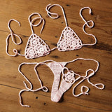 IFOMT Women Sexy Handmade Bikini Sets Crochet Flower Solid Color Lace Thong String Swimwear Sunbathing Swimsuit Beach Wear Lace-up