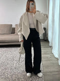 IFOMT Women Fashion Turn-down Collar Woolen Short Coat Elegant White Oversize Long Sleeve Jacket Fashion Commute Street Outerwear