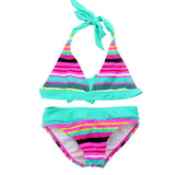 IFOMT 2024 New Summer Girls Close-fitting Elastic Stripe Swimsuit Girls Split Two-pieces Swimwear, Children Stripe Bikini Wholesale