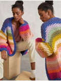 IFOMT Multicolor Striped Crochet Knit Cardigan