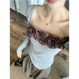 IFOMT Elegant Fashion Long Sleeve Knitted Cardigan+ Irregular Slim Fit 3D Flower All-match Vest Early Autumn New Two Piece Sets