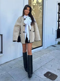 IFOMT Women Warm Lamb Wool Thick Coat Elegant Round Neck Long Sleeve Single Breasted Jacket 2024 Autumn Lady High Street Outerwear