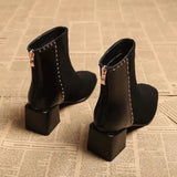 IFOMT Rivets Middle Heel Short Boots Padded Autumn and Winter Hundred with Frosted High-heeled Winter Shoes Thick with Women's Boots