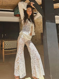 IFOMT Women's Lace Long Pant Sets Sexy See Through Slim Cardigan Top High Waist Trousers Female Fashion Matching Sets Autumn