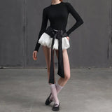 IFOMT Bow Skirt Sets For Women Sexy Backless Bandage Lace Up Shirt Femme Fashion Folds Mini Skirts 2 Piece Suits Womens Outfits