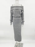 IFOMT Knitted Skirt 2 Piece Set Women's One-Shoulder Long Sleeves Sweater Pullover Elegant Slim Fit Long Skirt Suit Autumn New