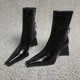 IFOMT Autumn New Small Square Head Thick High Heel Short Boots Riding Boots High Heels Fashion Boots Shaped Triangle Heel