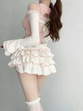 Ifomt Kawaii White Ballet Mini Skirts Women Summer Elastic Waist Ruffle Lolita Skirt Japan Cutecore  A-LINE High Waist Skirt