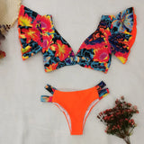 IFOMT 2024 New Ruffled Sexy Bikini Set Women Floral Beachwear V-Neck Bathing Suit High Waist Biquini Swimwear Female 2 Piece Swimsuits