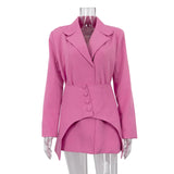 IFOMT Slim Long Blazer Suits For Women Fashion Pink High Waist Skirts Female Turn Collar Blazer 2 Piece Sets Womens Outfits New