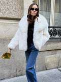 IFOMT Elegant White Big Lapel Faux Fur Coat For Women 2024 New Winter Fur Plush Fluffy Short Jacket Female Warm High Street Outerwear