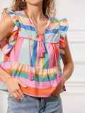 IFOMT Women y2k Vintage Ruffles Sleeve Shirts Floral Print/Stripe Tassel Tie-Up Fashion Blouses Summer Casual Tops