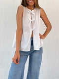 IFOMT Women Tie Front Vest Top Y2k Top Stripe Bow Lace Up Tank Tops Cute Summer Sleeveless Blouse Clothes 2024 Fashion New Streetwear