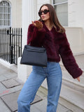 IFOMT Fashion Oversized Turn Down Collar Fluffy Faux Fur Coat Women Vintage Burgundy Warm Jacket Coats 2024 Winter Lady Street Outwear