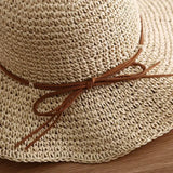 IFOMT Summer foldable straw hat hand-woven hat outdoor sun protection women's large brimmed beach fisherman cap