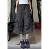 IFOMT Oversize American High Street Retro Pocket Cargo Shorts 2024 Summer New Wide Leg Pants Y2k Loose Straight Calf- Length