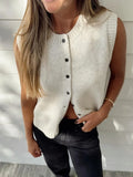 IFOMT Y2k Sweater Vest Womens Button Front Round Neck Sleeveless Knit Vest Summer Ribbed Tank Tops Streetwear