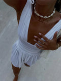 IFOMT V-Neck Pleated Chiffon Mini Dress Sleeveless Wrap Slim High Waist Party Dresses Beach Holiday2024 New A-line Mini Sundress