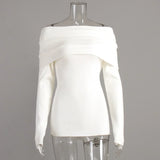 IFOMT Women's Sweater Pullovers Long Sleeve Knitted One-Shoulder Sexy Slim Top Solid Color Autumn Winter 2024 Fashion Casual