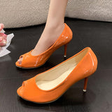 IFOMT  Candy Color Peep Toe Pumps for Women New Elegant Stiletto High Heels Party Shoes Woman Patent Leather Shoes Plus Size 35-43