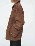 IFOMT Fashion Brown Single Breasted Short Jacket Women Lapel Long Sleeve Loose Coats With Pockets 2024 Autumn Lady Casual Outerwear