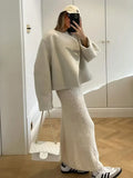 IFOMT Women Fashion Turn-down Collar Woolen Short Coat Elegant White Oversize Long Sleeve Jacket Fashion Commute Street Outerwear