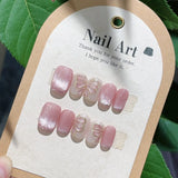 IFOMT 10Pc Pink Cat Eye Press On Nails Shell 3D Design Gradient Fake Nails Short Full Cover False Nail Wearable Manicure Nail Art Tips