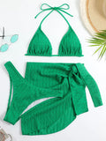 IFOMT 2023 New 3 Pieces Set Swimsuit Women Thong Swimwear Sexy Micro Bikini Set With Sarong Skirt White Beachwear Bathing Suit Pink