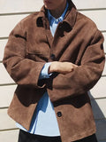 IFOMT Fashion Brown Single Breasted Short Jacket Women Lapel Long Sleeve Loose Coats With Pockets 2024 Autumn Lady Casual Outerwear
