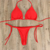 IFOMT 2 Pcs/Set Bikini Set Sexy Bikinis 2024 Solid Color Halter Neck Strap Thong Swimwear Bathing Suit Women Swimsuit Set for Beach