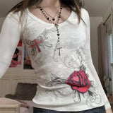 IFOMT Y2K Grunge Clothes for Women Tops Long Sleeve Fairy Grunge Aesthetic Shirts Teen Girls Vintage Graphic Tees Fall