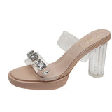 IFOMT  Chunky Platform High Heels Sandals Women Summer Shiny Crystal Transparent Pvc Sandals Woman Clear Thick Heeled Party Shoes