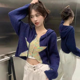 IFOMT 2024 Early Autumn New Star Hoodie Sweatshirts Sexy Crop Top All-match Coat Women Y2k Grunge Long Sleeve Loose Tops Mujer