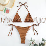 IFOMT Sexy Metallic Halter Bikinis Sets Lace Up Triangle Tie Side Bikini 2024 Swimsuit Women Swimwear Brazilian Female Bathing Suits