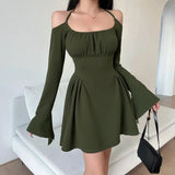 IFOMT 2024 New Sexy Slash Neck Ladies Dresses Long Sleeve Summer Solid Pullovers Temperament Tight Dress Elegant Women's Clothing