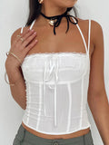 IFOMT Y2k Harajuku Crop Camisole Women's Clothig Slim Lace Trim Tie-Up Halter Neck Backless Spaghetti Strap Tops Summer Korean Tees