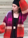 IFOMT Multicolor Striped Crochet Knit Cardigan