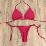 IFOMT 2 Pcs/Set Bikini Set Sexy Bikinis 2024 Solid Color Halter Neck Strap Thong Swimwear Bathing Suit Women Swimsuit Set for Beach