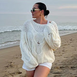 IFOMT Women's Hand-knitted Twist Sweater Pullover Loose Fashion Versatile Long Sleeve Knitted Top Solid Color Autumn Winter New