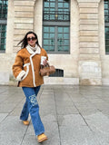 IFOMT Women Warm Thickened Suede Jackets With Pockets Fashion Oversized Lapel Buttons Loose Coats 2024 New Lady Commute Outwear