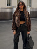 IFOMT Women Fashion Leopard Print Bomber Jacket Casual Loose Long Sleeve Zipper Cropped Coat 2024 Autumn Lady High Street Outerwear
