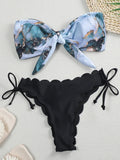 IFOMT Sexy Scalloped Marble Print Bikini Women Bandeau Swimwear Female Swimsuit Two-pieces Bikini set Knotted Bather Bathing Suit Swim