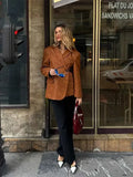 IFOMT Brown Side Single Breasted Blazer Jacket For Women Fashion Long Sleeves Lapel Coats 2024 Autumn New Lady Commute Outerwear