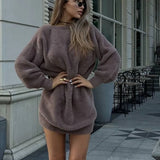 IFOMT Faux Mink Reversible Lantern Sleeve Sweater