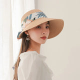 IFOMT Women's summer Korean version sun hat with bow decoration for outings, sun hat for sun protection, beach beach grass cap