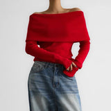 IFOMT Women's Sweater Pullovers Long Sleeve Knitted One-Shoulder Sexy Slim Top Solid Color Autumn Winter 2024 Fashion Casual