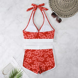 IFOMT Flower Print 2 Piece Swimsuit Women,sexy High Waist V-neck Tankini Bikini,2024 Suspender Halter Swimwear,summer Beach Vacation