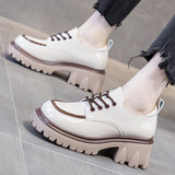 IFOMT  British Style Chunky Platform Pumps Women Spring Lace Up Thick Heels Loafers Woman Round Toe Patent Leather Shoes