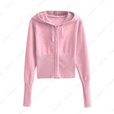 IFOMT Women Spring Outfits Casual Zipper Sweater Hoodie Set High Waist Flare Pants Suits Pink Knitted Womens Y2k Two Piece Set