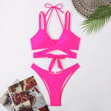 IFOMT Women Strap Ties Bikini Set 2024 Female Solid Sexy Swimsuit 2 Pieces Sexy Swimwear Beach Outfits Damen Bathing Suit Push Up